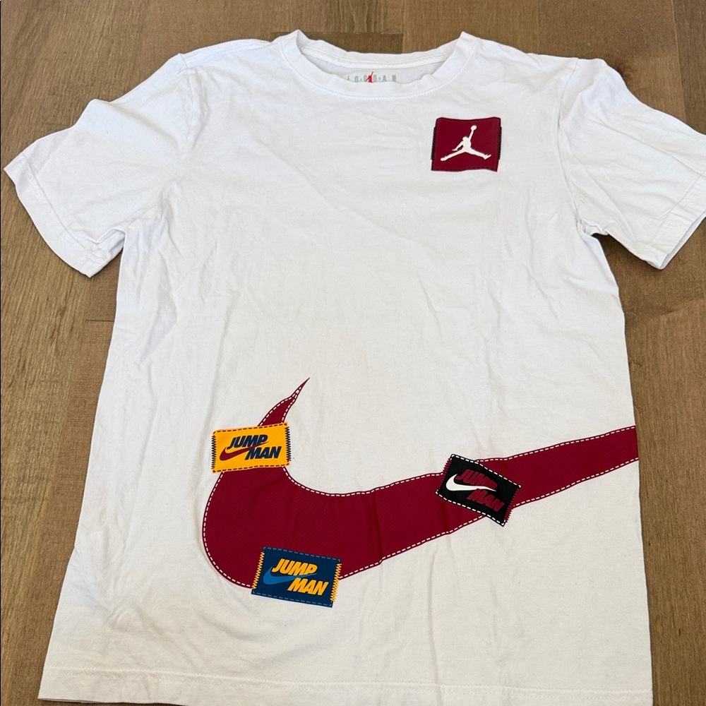 Nike White Tee with Red and Blue Accents